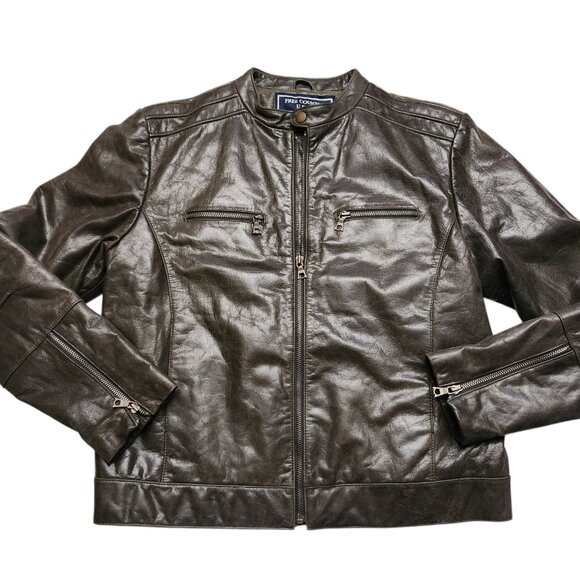 Vintage U.S.A Free Country Brown Leather Street Mens Moto Jacket Size Large - Picture 1 of 9